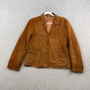 Vintage 50s‎ 60s Women's Tan Leather Jacket Suede Mont Trucker Short M Button